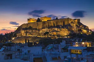 Greece, Attica, Athens, View of Plaka and The Acropolis
