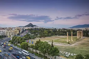Triumphal Arch Prints: Greece, Attica, Athens, View of The Temple Of Zeus and Hadrians Arch with Lykavittos