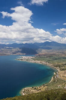 Greece, Central Greece Region, Itea of town and Gulf of Corinth