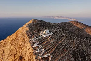 Greece, Cyclades Islands, Folegandros Island, the church Panagia Kimissis built on a cliff
