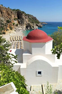 Images Dated 4th August 2023: Greece, Dodecanese, Karpathos, Beach Kyra Panagia, Chapel of Panagia