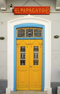 Images Dated 4th August 2023: Greece, Dodecanese, Karpathos, port city of Pigadia, Classic front door