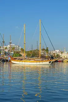 Kos Town Prints: Greece, Dodecanese, Kos Island, Kos Town, boats moored in harbour