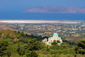 Greek Orthodox Prints: Greece, Dodecanese, Kos Island, Zia, Church of Kímissis tis Theotokou, overview