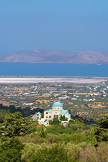 Greek Orthodox Prints: Greece, Dodecanese, Kos Island, Zia, Church of Kimissis tis Theotokou, overview