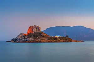 Kamari Bay Prints: Greece, Dodecanese, Kos Island, Kamari Bay, and Kastri Island at dusk