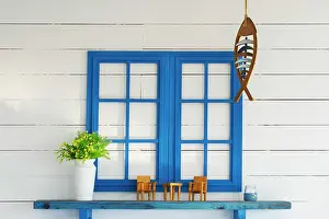 Kamari Bay Prints: Greece, Dodecanese, Kos Island, Kefalos, typically decorated Greek restaurant