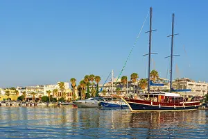 Aegean Prints: Greece, Dodecanese, Kos Island, Kos Town, boats moored in harbour