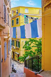 Kerkyra Prints: Greece, Ionian Islands, Corfu, Corfu town, washing lines between buildings