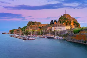 Kerkyra Prints: Greece, Ionian Islands, Corfu, Corfu town, The Old Fortress at dusk