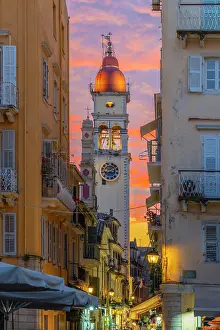 Kerkyra Prints: Greece, Ionian Islands, Corfu, Corfu town, Saint Spyridon Church, dusk