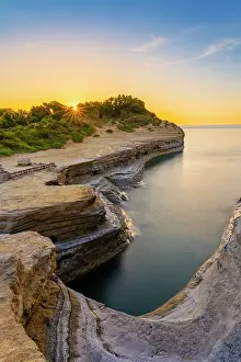 Kerkyra Prints: Greece, Ionian Islands, Corfu island, Sidari, Canal d'amour at dusk