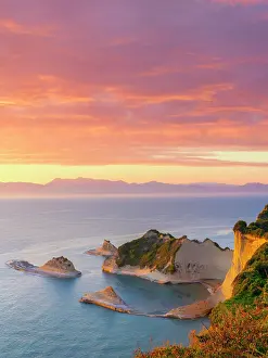Kerkyra Prints: Greece, Ionian Islands, Corfu island, Cap Drastis at sunset