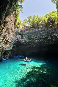 Images Dated 19th July 2022: Greece, Ionian Islands, Kefalonia, Karavomilos. Melissani Lake is a cave with a long collapsed