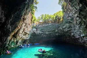 Images Dated 19th July 2022: Greece, Ionian Islands, Kefalonia, Karavomilos. Melissani Lake is a cave with a long collapsed