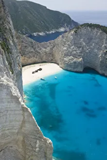 Greece, Ionian Islands, Zakynthos, Shipwreck (Navagio) Beach- Aerial View of Beach