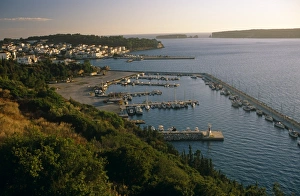 Greece, Peloponnese, Messinia, Pylos. Pyloss marina lies to one side of this coastal town Greece, Peloponnese, Messinia, Pylos. Pyloss marina lies to one side of this coastal town
