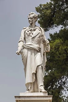 Greece, West Greece Region, Messolonghi, Garden of the Heroes, statue of Lord Byron