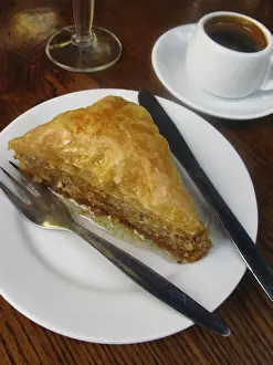 Customs Prints: Greek Baklava and Coffee. Rethymnon Old Town Restaurant, Crete, Greece