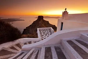 Greek Orthodox Chapel at Sunset, Firostefani, Santorini, Cyclade Islands, Greece