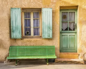 Provence Collection: Green Door, Bench & Shutters, Roussillon, Provence, France