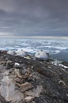 Greenland, Disko Bay, Ilulissat, waterfront igloo houses