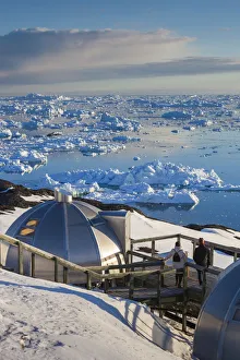 Greenland, Disko Bay, Ilulissat, waterfront igloo houses