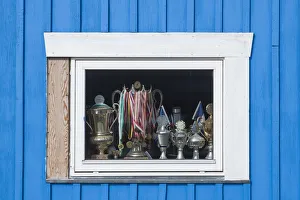 Danish Prints: Greenland, Disko Bay, Ilulissat, window with trophies