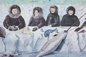 Mural Gallery: Greenland, Narsarsuaq, wall mural of Inuit fishermen