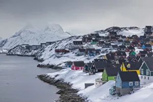 Nuuk Prints: Greenland, Nuuk, city skyline with Sermitsiaq Mountain