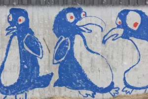 Greenland, Nuuk, inuit art mural on apartment building