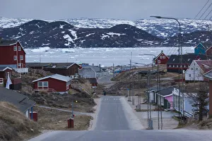 Julianehab Prints: Greenland, Qaqortoq, elevated town view, dusk