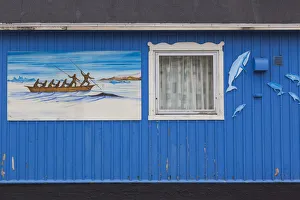 Inuit Prints: Greenland, Qaqortoq, mural of seal hunt