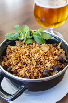 Grey Peas with Smoked Bacon and Fried Onions, Riga, Latvia, Northern Europe