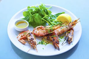 Images Dated 27th July 2015: Grilled Prawns, Leros, Dodecanese, Greek Islands, Greece, Europe