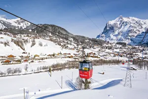 Ski Resorts Prints: Grindelwald, Berner Oberland, canton of Bern, Switzerland. Cable car to Mannlichen