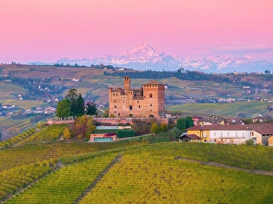 Historical Centre Prints: Grinzane Cavour castle during an autumn sunrise