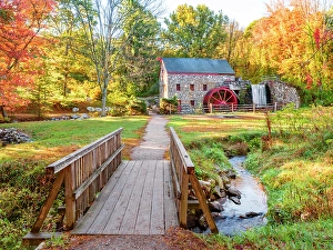 Waterwheel Prints: Grist Mill in Sudbury in Fall Sudbury, Massachusetts, New England, USA