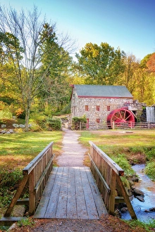 Mill Prints: Grist Mill in Sudbury in Fall Sudbury, Massachusetts, New England, USA