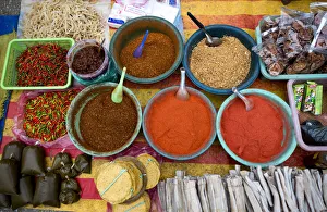Laotian Prints: Groceries at Morning Market, Luang Prabang, Laos, Indochina, Asia
