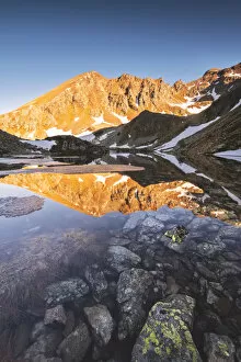 Grom lake at dawn In Stelvio national park, Brescia province, Lombardy district, Italy