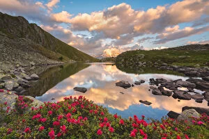 Images Dated 30th August 2018: Grom lake at sunset, Mortirolo pass in Lombardy district, Brescia province, Italy