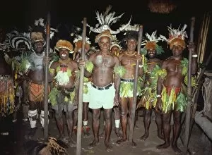 Head Dress Collection: A group of island men with their sepik flutes
