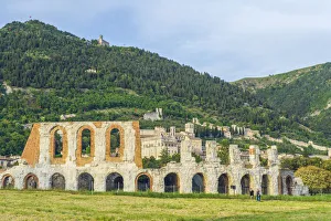 Roman Theater Prints: Gubbio, Umbria, Italy. Roman theatre ruins at sunset