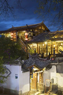 Guesthouse at dusk, Lijiang (UNESCO World Heritage Site), Yunnan, China
