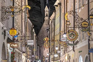 Images Dated 10th April 2019: Guild signs, Getreidegasse pedestrian mall, Salzburg, Austria