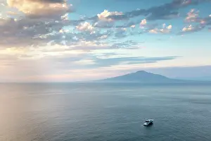 Distance Prints: Gulf of Naples at sunset with Mt Vesuvius in the distance, Amalfi Coast, Campania, Italy