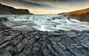 Images Dated 9th April 2020: Gullfoss waterfall at sunset, Landmannalaugar, South Iceland, Iceland