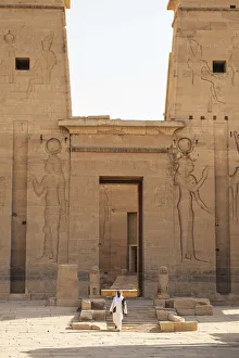 Guradian at the Temple of Philae on an island in Lake Nasser, Nile River, Aswan, Egypt