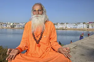 Guru at Holy Lake, City of Puskar, Rajasthan, India, Asia MR
